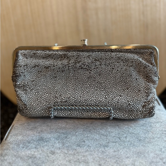 HOBO Handbags - Women's Hobo Stingray Suede Leather Tan White Gold Lauren Clutch Wallet